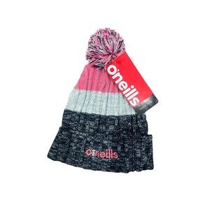 Oneills Bobble Hat Navy Greay Pink Junior Kid Toddler One Size